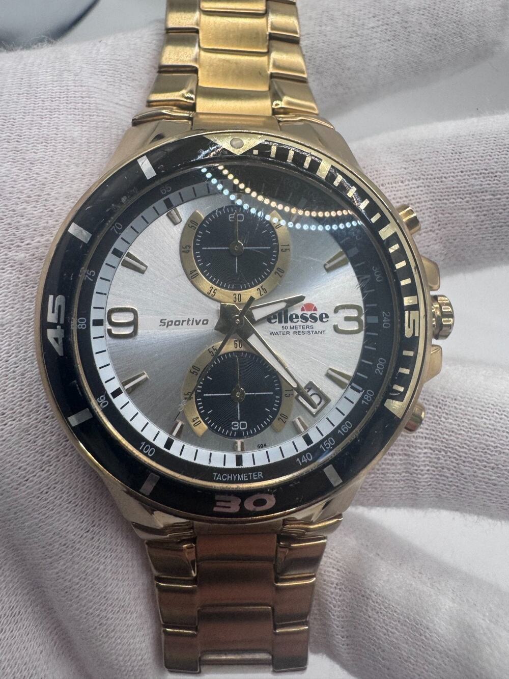 Gold-toned Ellesse Sportiva Chronograph watch 03-0442 silver sunburst dial
